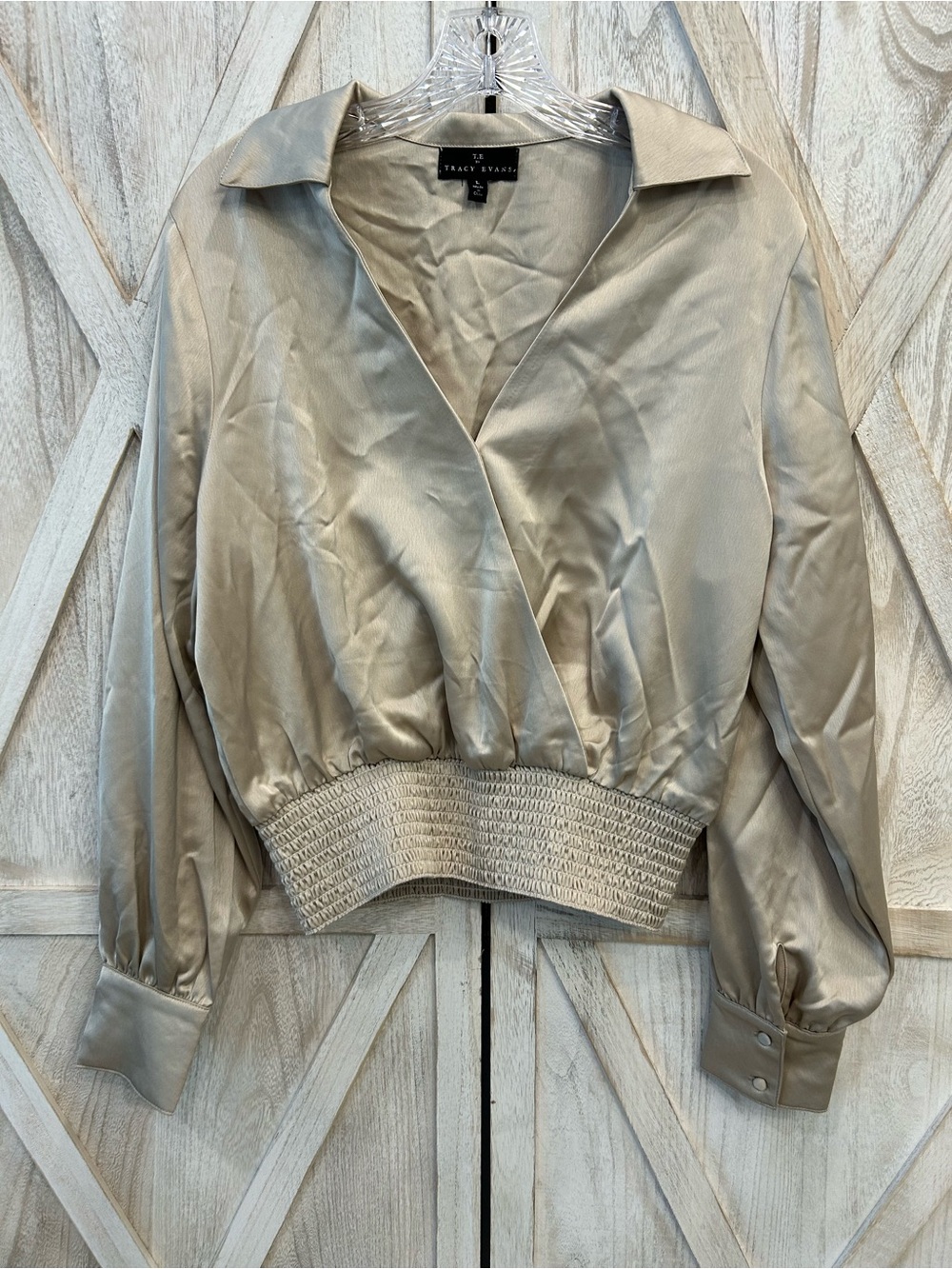 Tracy Evans Satin-Look Wrap Blouse in Light Champagne